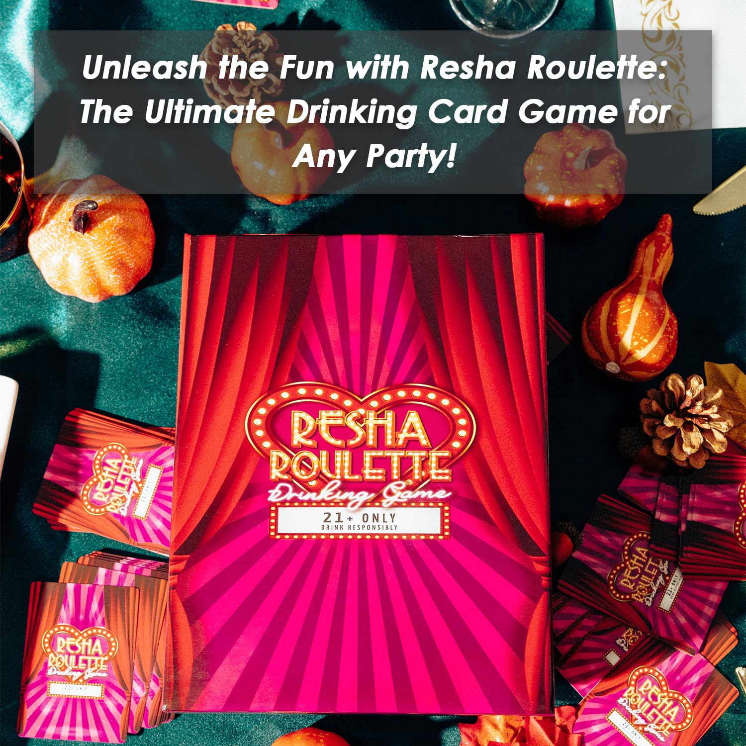 Caresha Please Resha Roulette Card, A Drinking Card Game for Parties and More, Includes 120 Cards and 4 Shot Glasses, Adult Drinking Game, Roulette