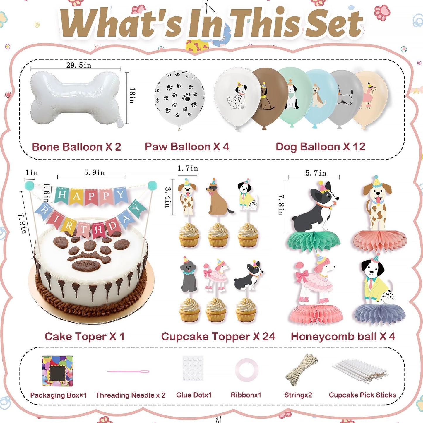 Dog Birthday Party Decorations, Fanvoes Dog Theme Decor Set Happy Birthday Banner Plates and Napkins Party Supplies Puppy Tablecloth Paw Balloons