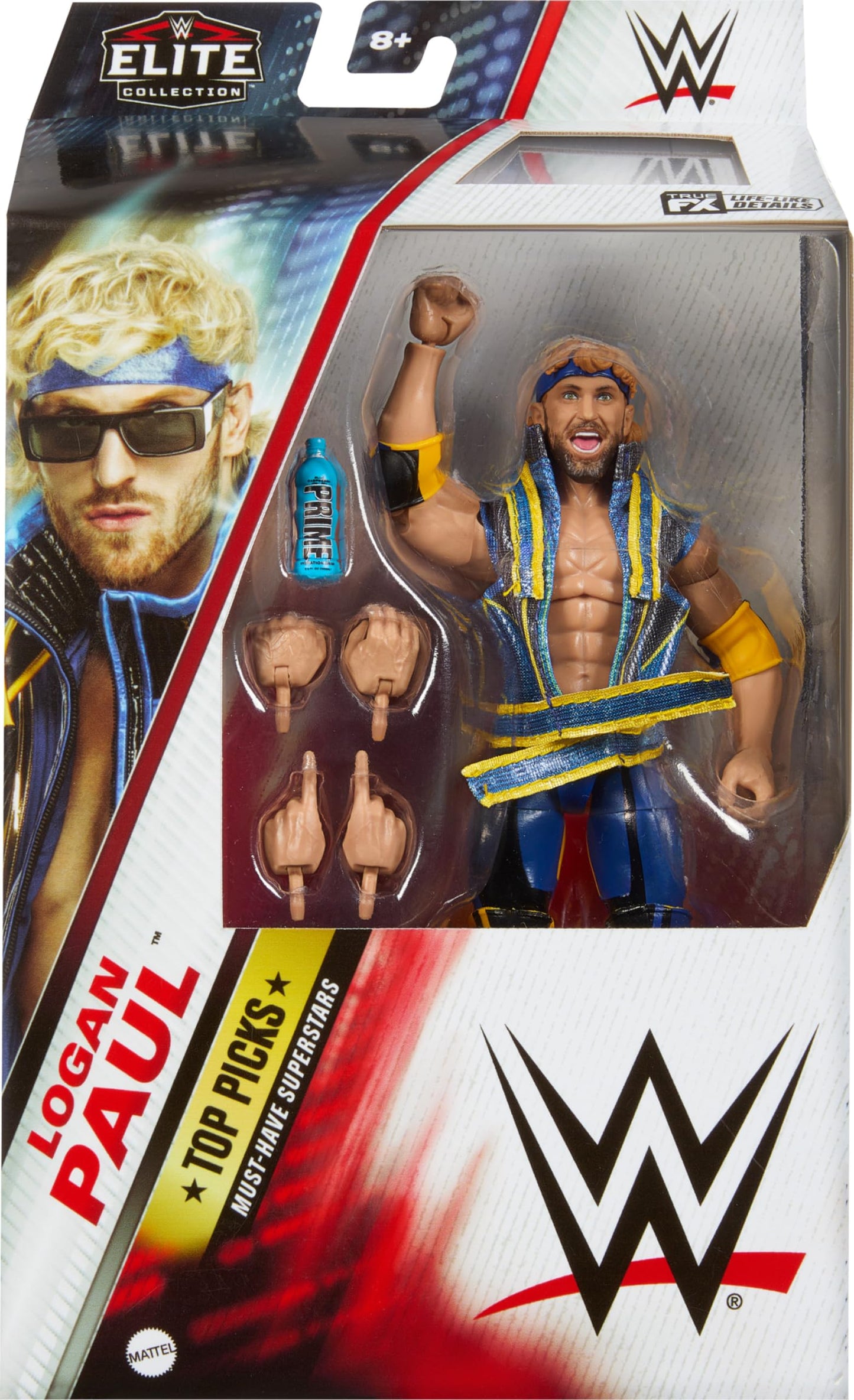 Mattel WWE Elite Collection Top Picks Action Figure & Accessories Set, Logan Paul 6-inch Collectible with Swappable Hands, Ring Gear & 25 Articulation