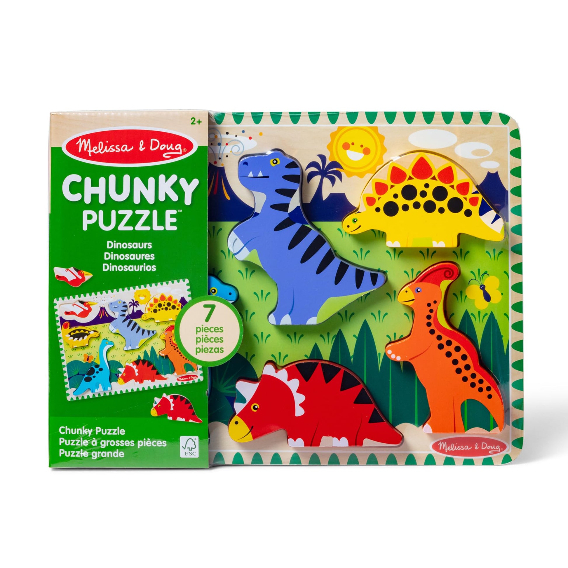 Melissa & Doug Dinosaur Wooden Chunky Puzzle (7 pcs) - FSC Certified