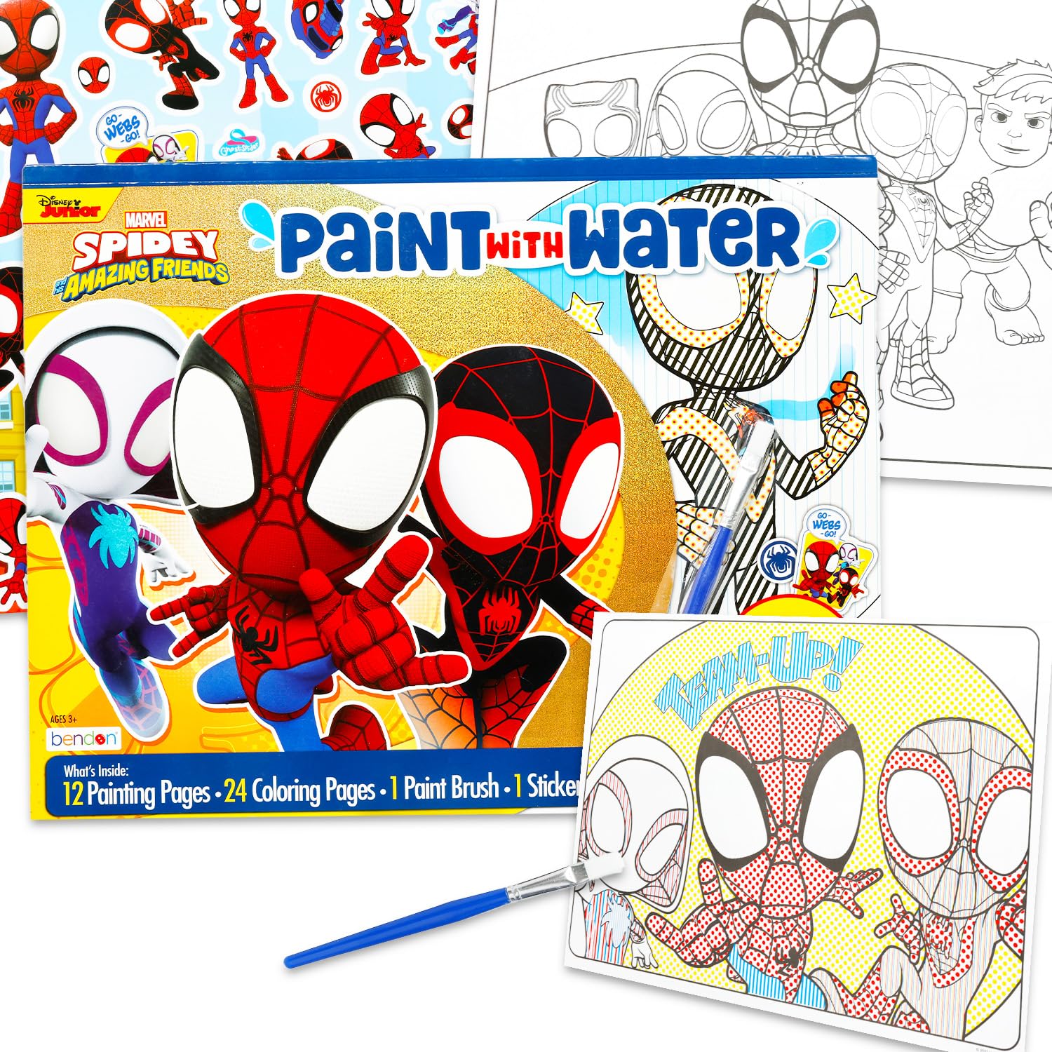 Spidey and Friends Paint with Water Set for Kids, Toddlers Age 3+ - Bundle with 40 Page Cute Cartoon Mess-Free Water Coloring Book for Ages 3 4 5 6 7