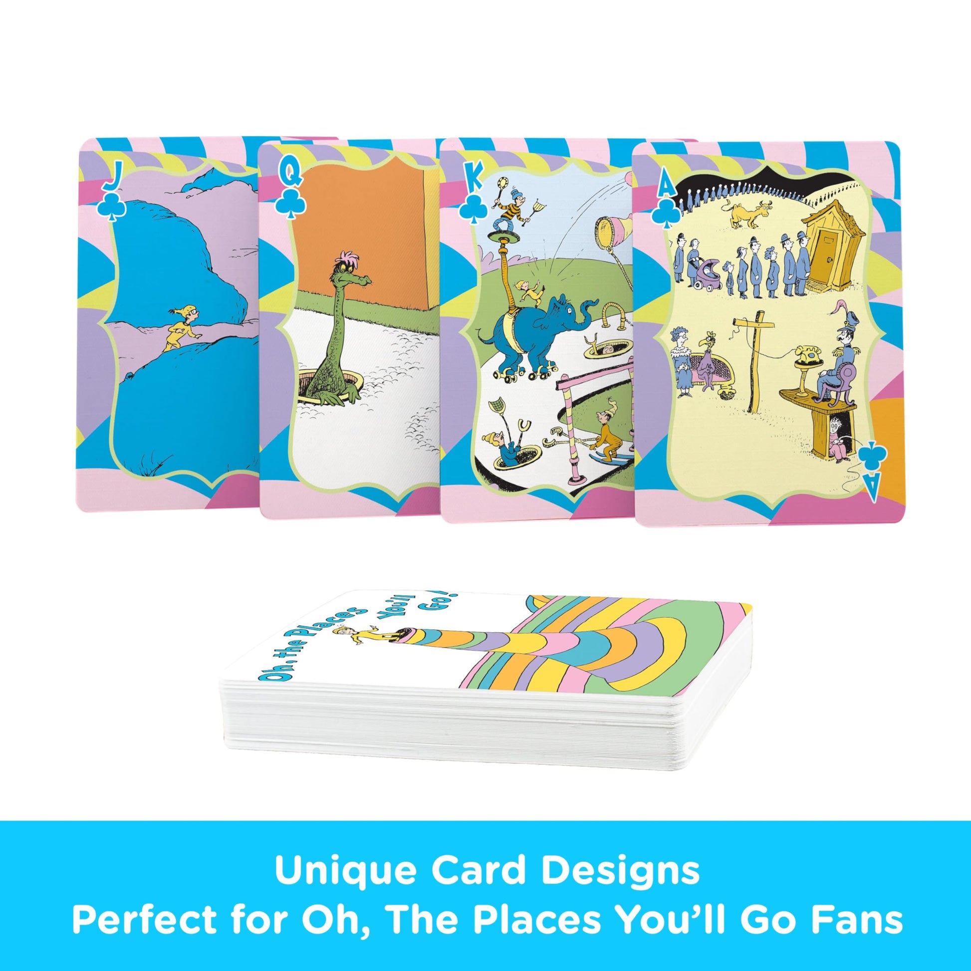 Aquarius Oh The Places You'll Go Playing Cards Standard Size - Dr Seuss Themed Novelty Deck with 52 Unique Designs - Collectible Merchandise Gift