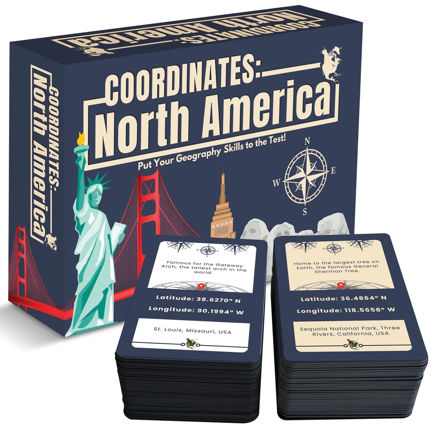 Coordinates North America Geography Game - Educational Card Game for Kids and Adults - Better Than Flash Cards - Build World Geography Skills Learning