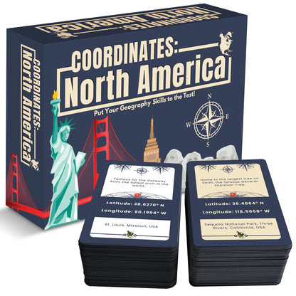 Coordinates North America Geography Game - Educational Card Game for Kids and Adults - Better Than Flash Cards - Build World Geography Skills Learning