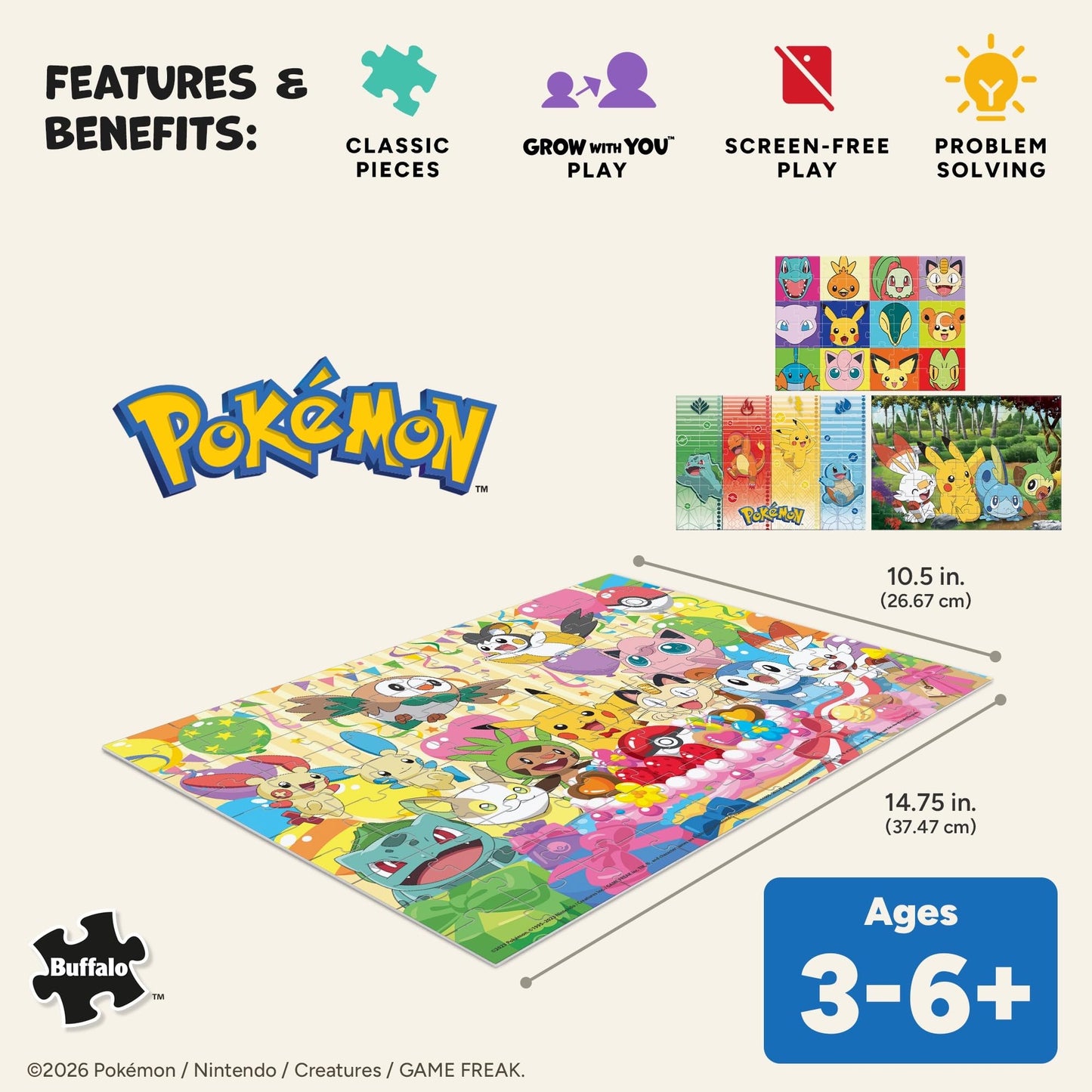 Buffalo Games - Pokémon - 4 Pack 500 Piece Puzzles for Kids Ages 3-6+