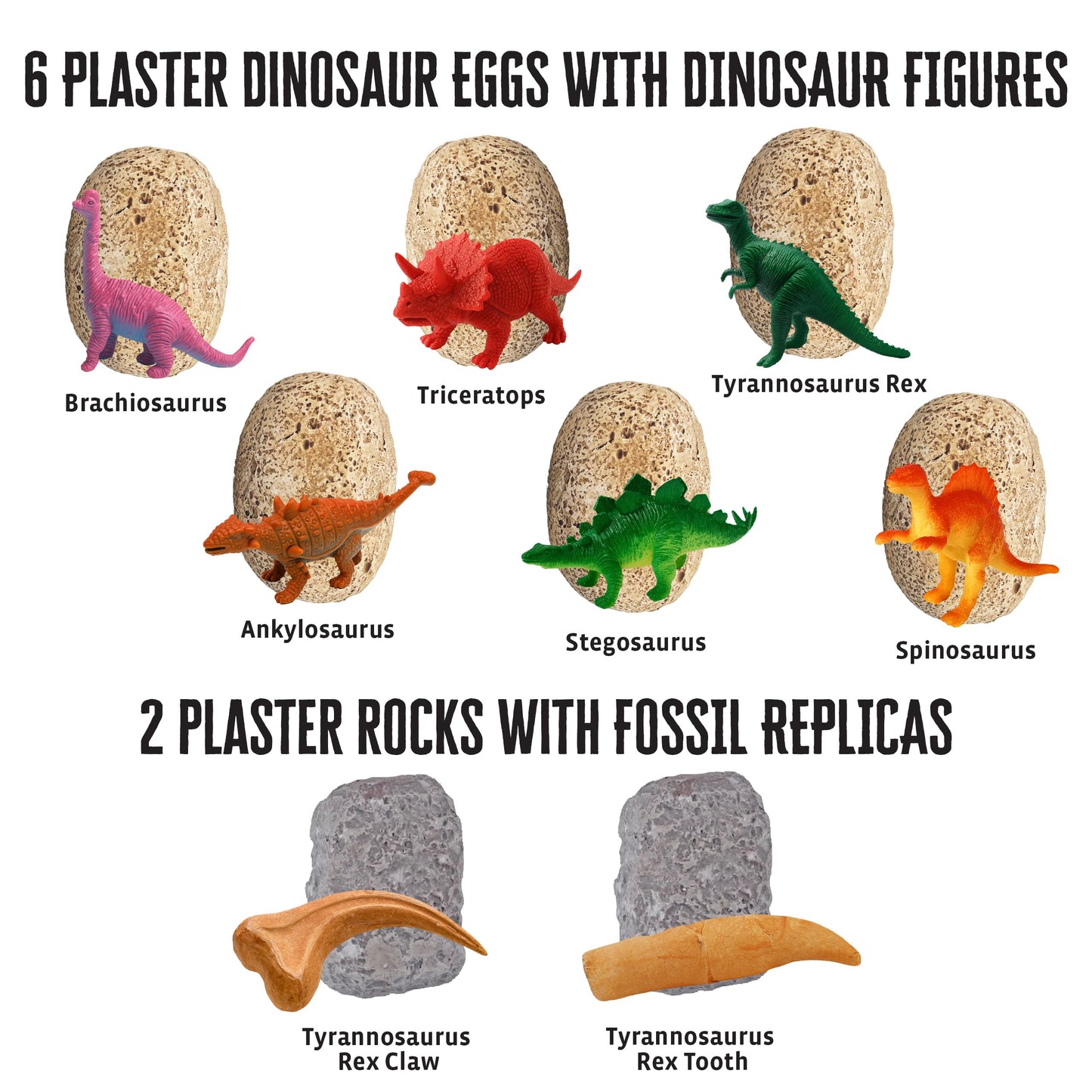 Thames & Kosmos I Dig It! Dinos - Dinosaur Eggs Excavations | 8 Dig-Out Kits, Unearth Dinosaur Figurines, a T. Rex Claw & Tooth Replica, Includes