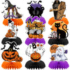 9pcs Halloween Decorations Honeycomb Centerpieces - Halloween Table Decorations for Halloween Parties, Spooky Theme Designs with Witches, Pumpkins