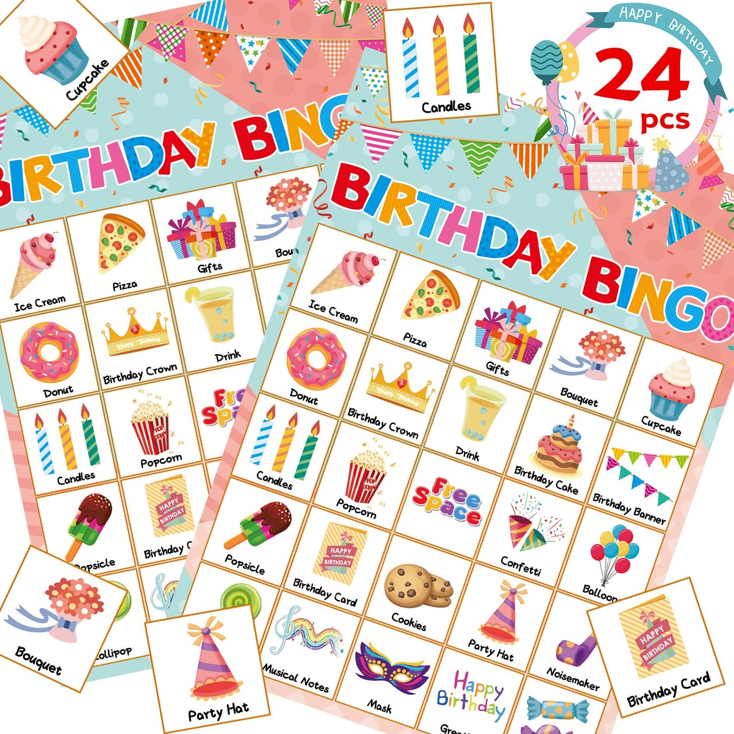 LETILY Birthday Bingo Game 24 Players for Kids - Fun and Festive Patterns for a Memorable Birthday Party