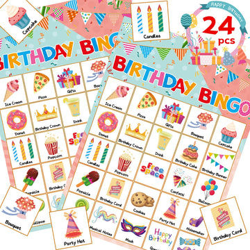 LETILY Birthday Bingo Game 24 Players for Kids - Fun and Festive Patterns for a Memorable Birthday Party
