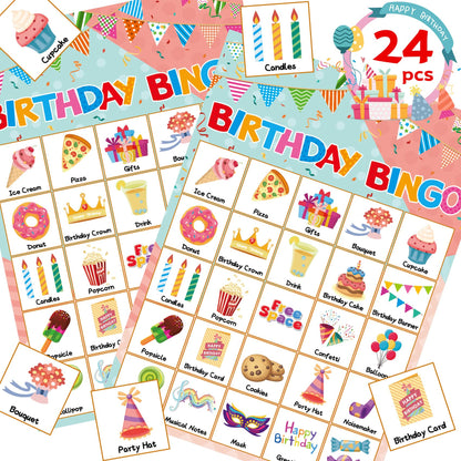 LETILY Birthday Bingo Game 24 Players for Kids - Fun and Festive Patterns for a Memorable Birthday Party