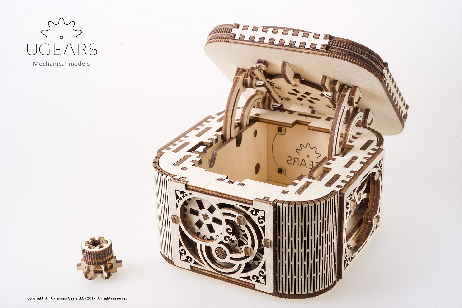 UGEARS Treasure Box w/Key (Secret Hidden Puzzle) 3D Wooden Puzzles for Adults - Wooden Model Kits for Adults Mechanical Models Difficult Puzzle Box