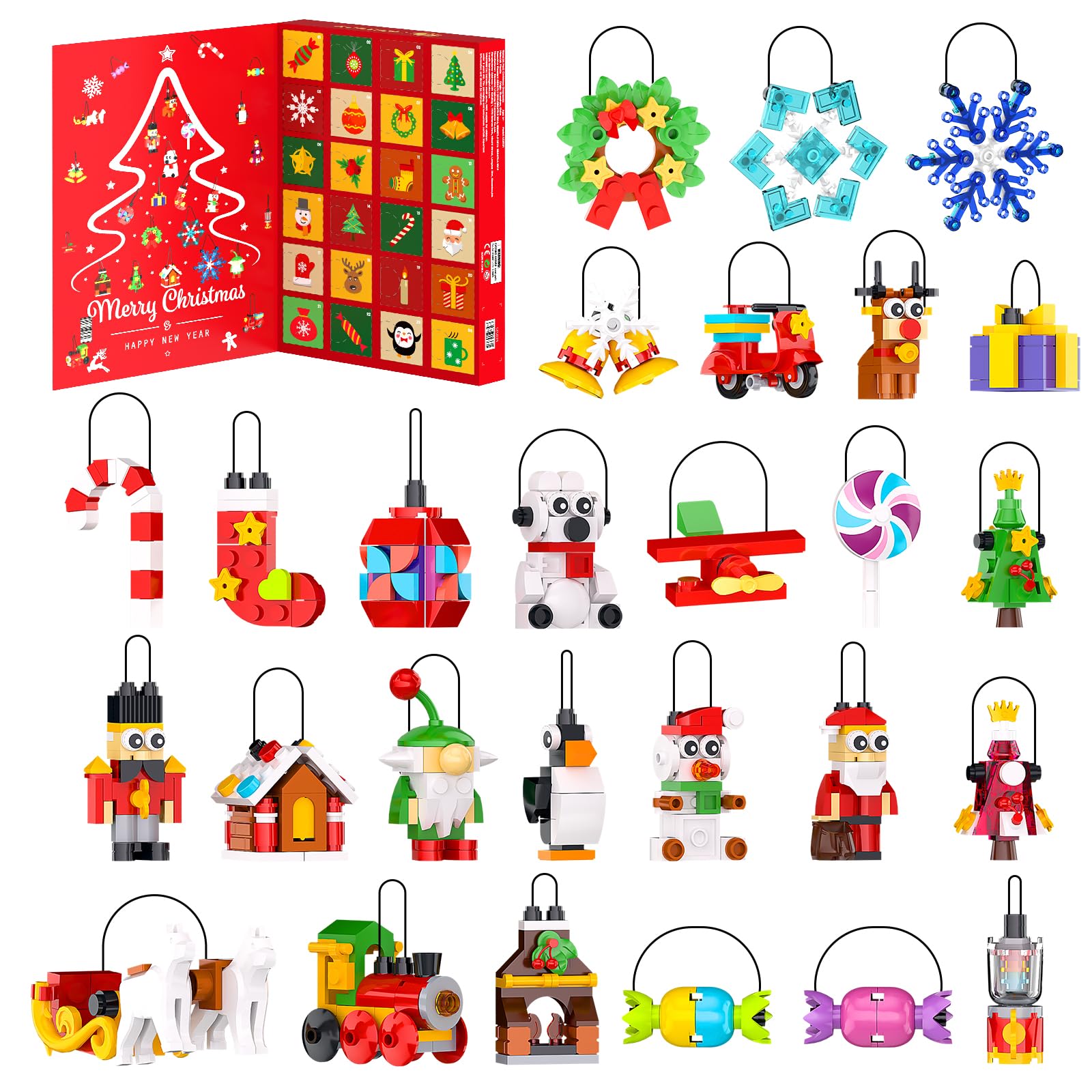 Christmas Ornaments Advent Calendar 2025 Building Block Sets, 24 Packs Xmas Tree Ornament to Build Holiday Decoration Toy Compatible with Christmas