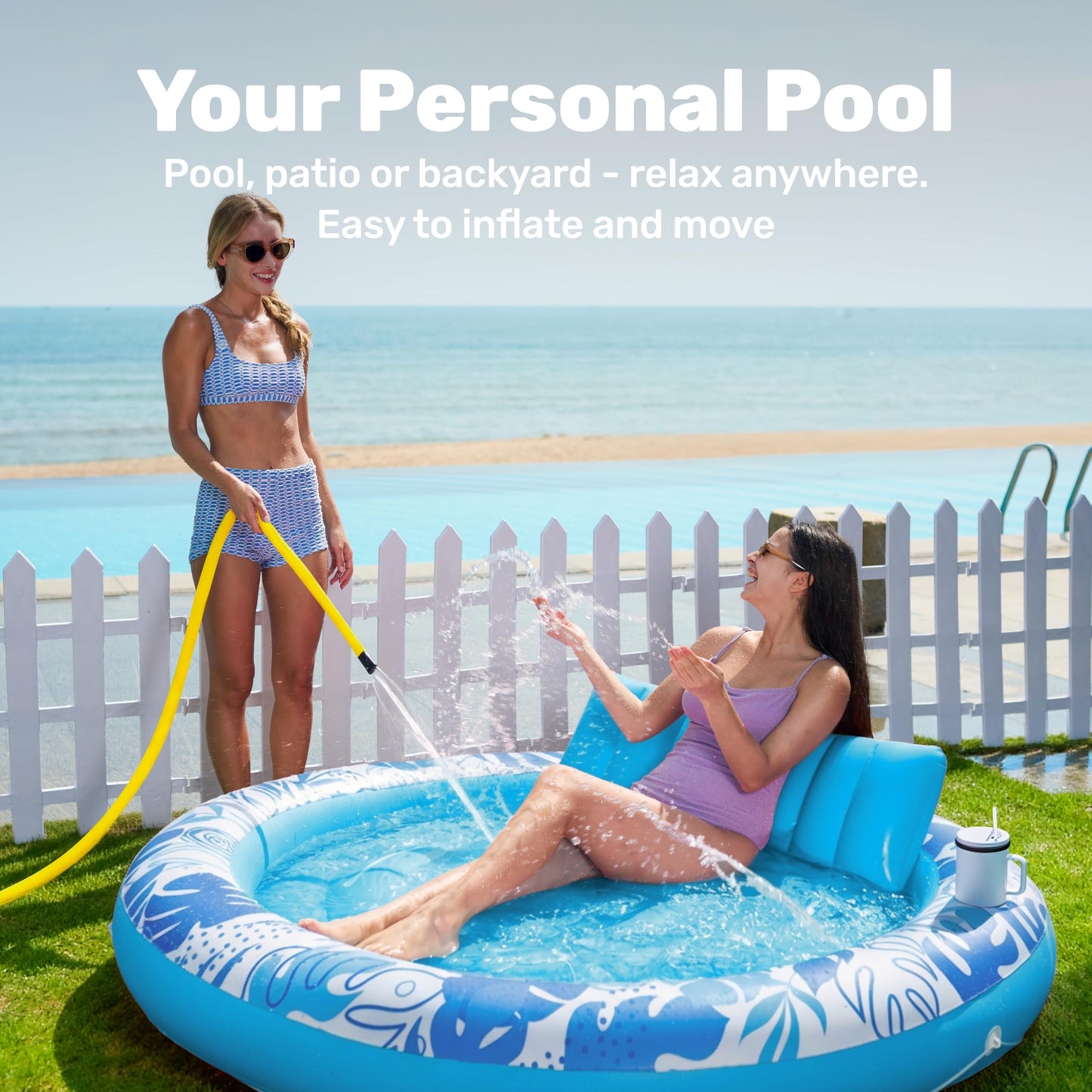 SLOOSH Inflatable Tanning Pool Lounger Float, 72" x 56" Pool Floats Adult with Pillow, 4 in 1 Round Suntan Tub Raft Floatie,Sunbathing Bed Lounge