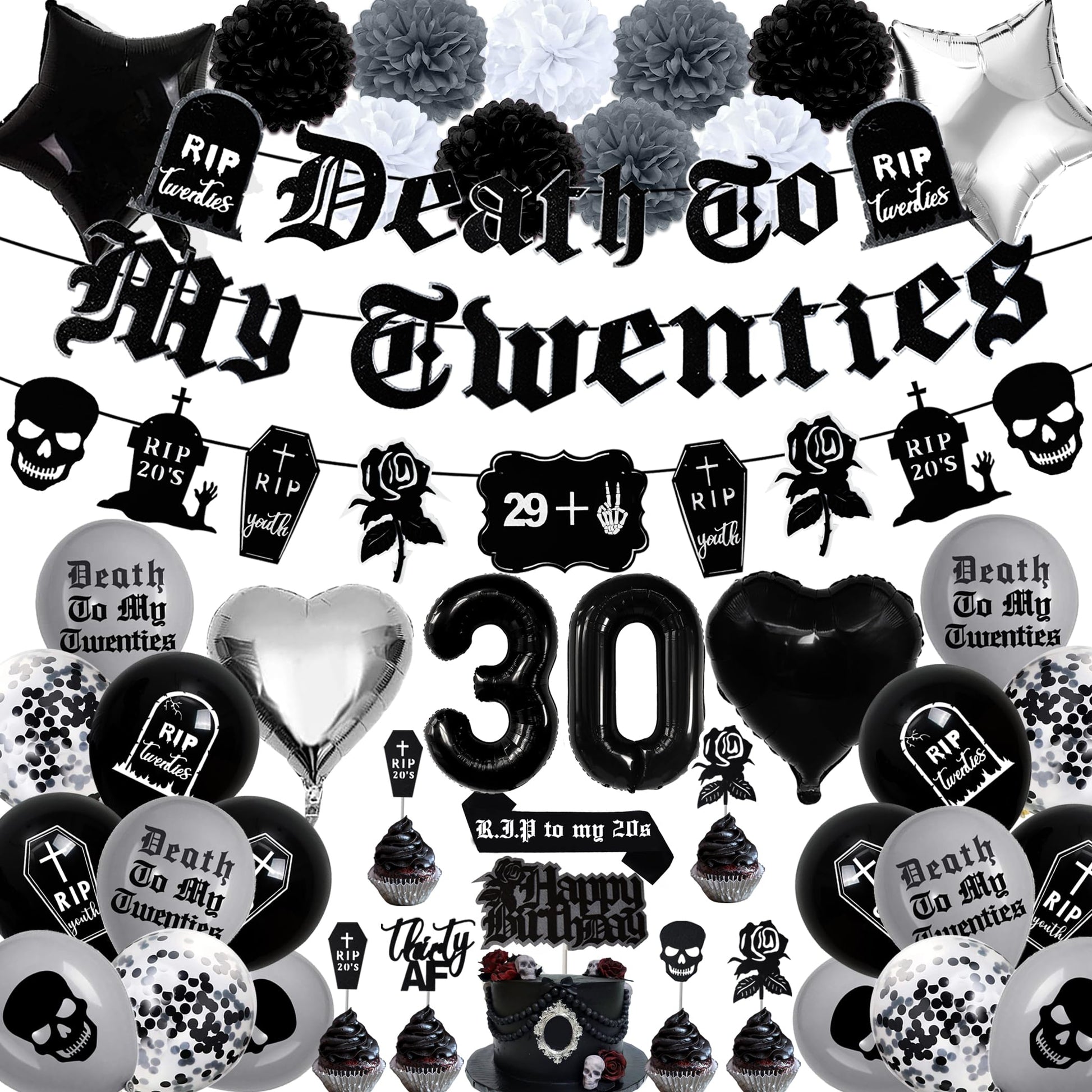 Death to My 20s 30th Birthday Decorations, Rip to My 20s Birthday Set