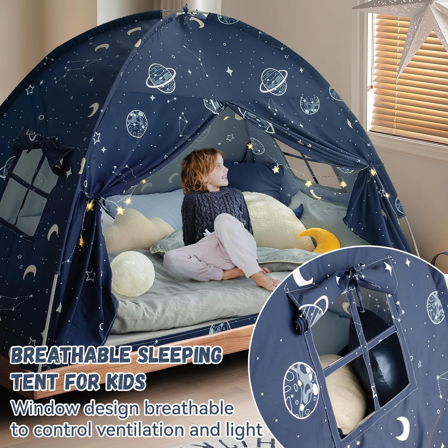Twin Bed Tent Canopy, Space Galaxy Kids Indoor Sleep Tents