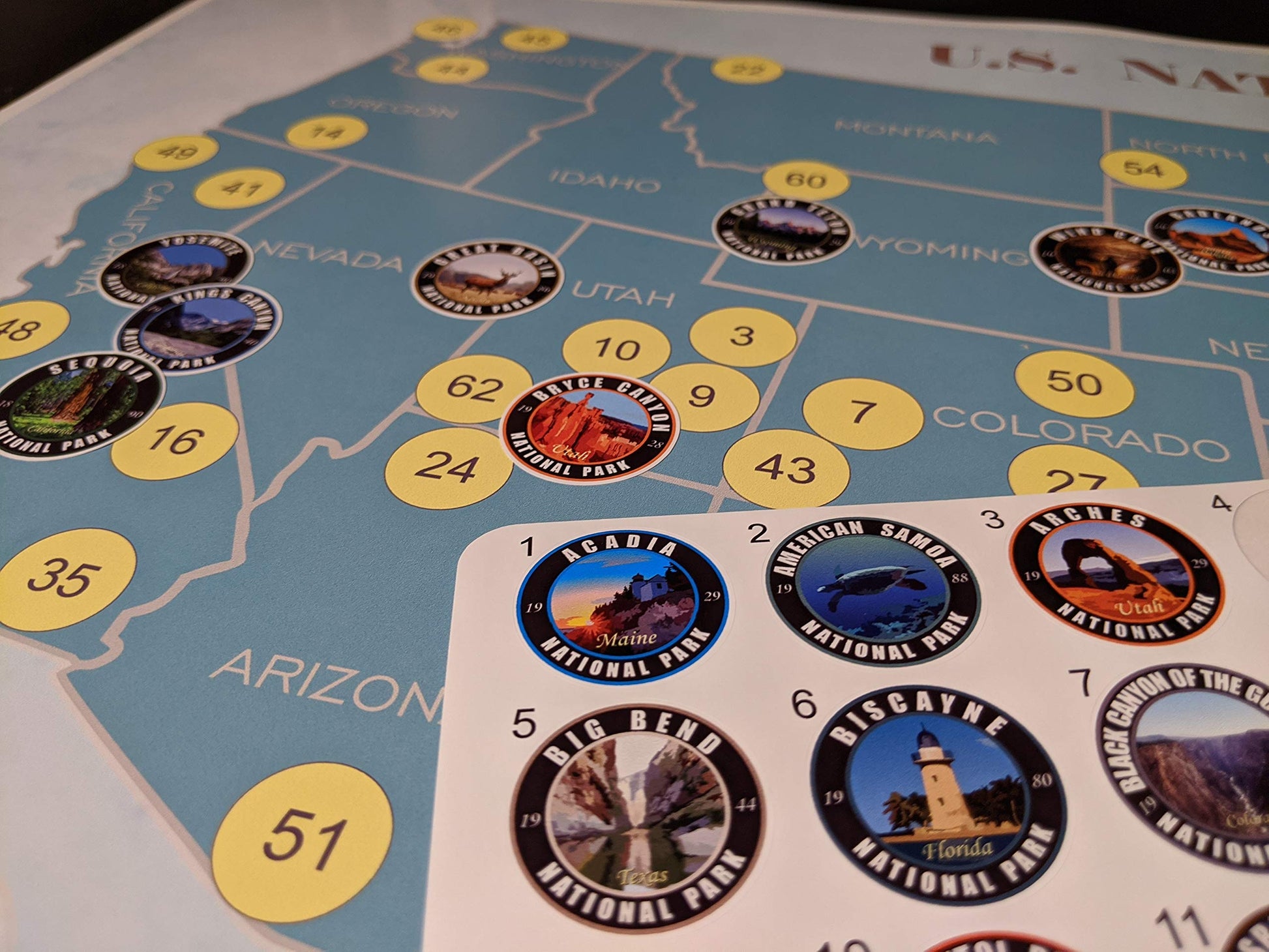 Collection 63 Stickers Set All US National Parks and Large Size Map of U.S. National Parks.17 x 27 inch with Tube Box.