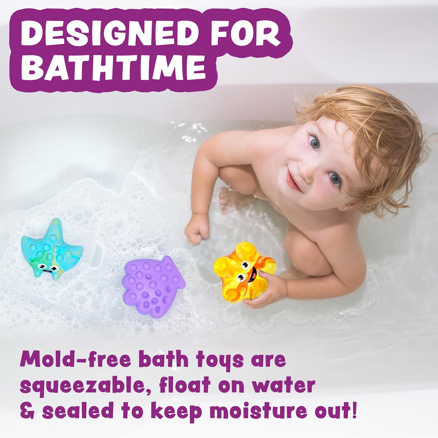 Tub Works® Tub Poppers™ Popping Kids & Toddler Bath Toys, 3 Pack | Push, Poke, Squish & Pop it Fidget Toys for The Bathtub | Irresistible Bubbles