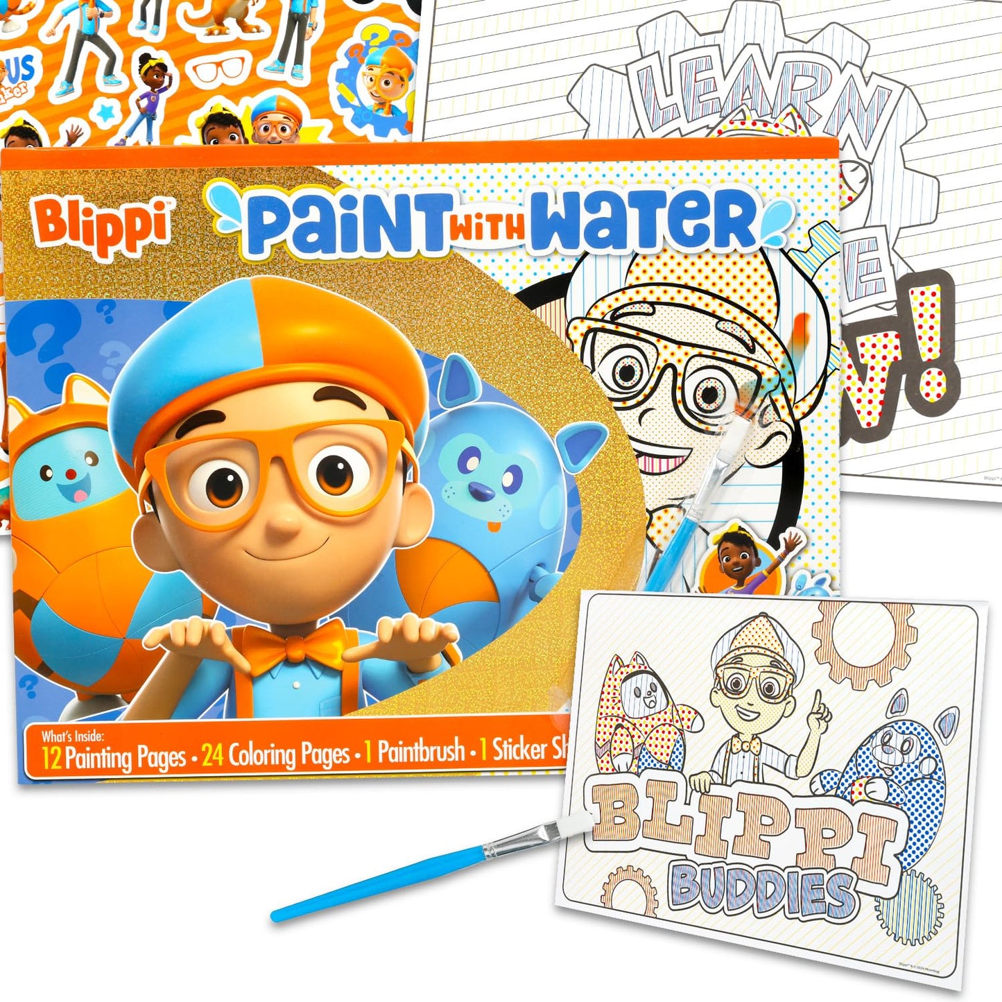 Blippi Paint with Water Set for Kids, Toddlers Age 3+ - Bundle with 40 Page Cute Cartoon Mess-Free Water Coloring Book for Ages 3 4 5 6 7 8 and More |