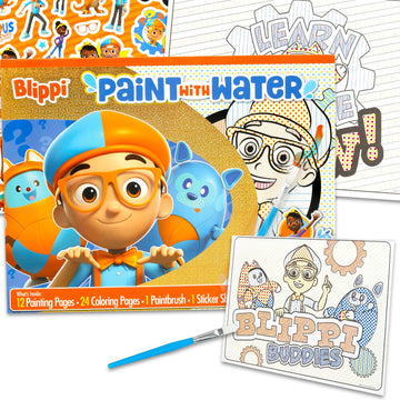 Blippi Paint with Water Set for Kids, Toddlers Age 3+ - Bundle with 40 Page Cute Cartoon Mess-Free Water Coloring Book for Ages 3 4 5 6 7 8 and More |