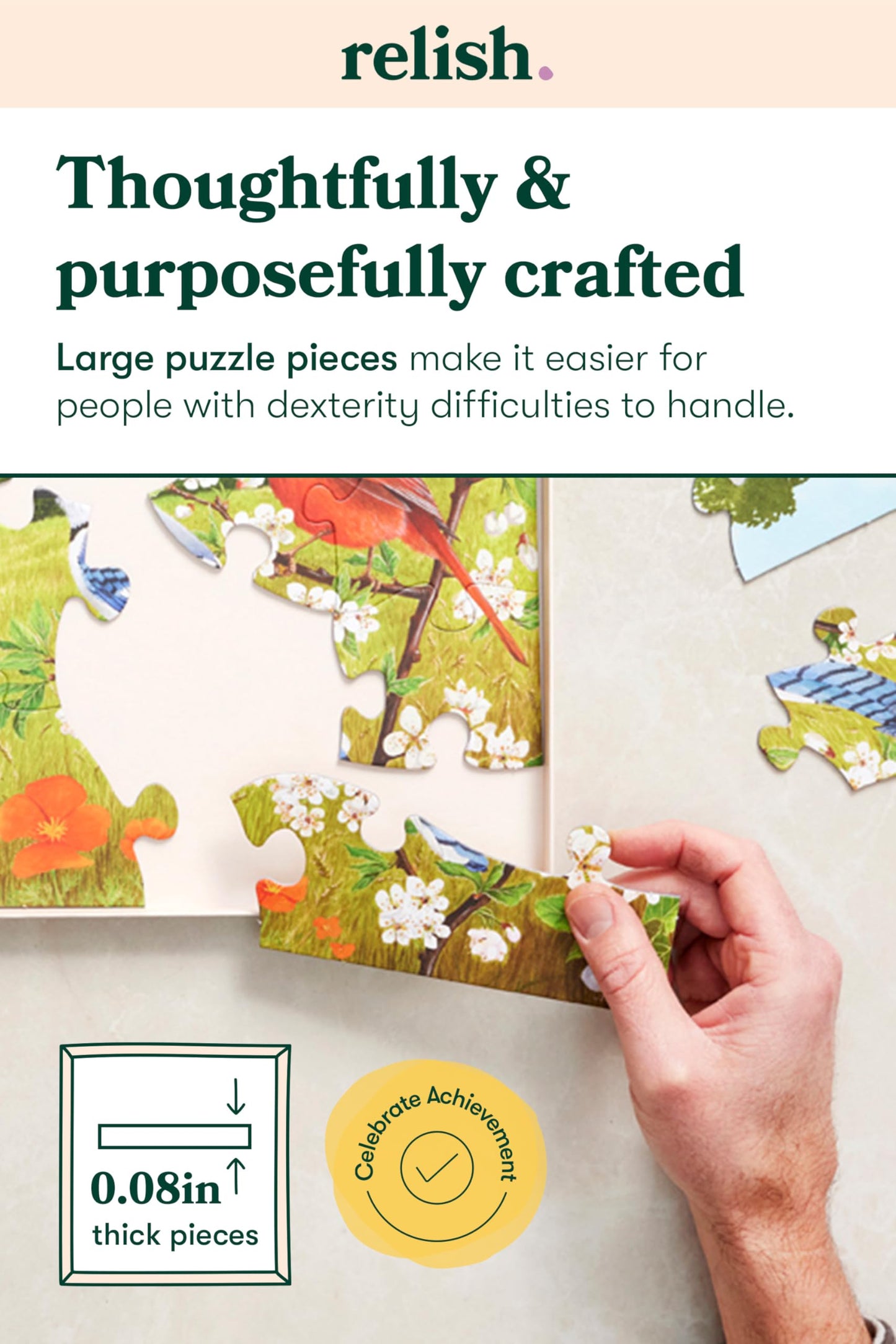 Relish Large Piece Puzzles for Seniors, 13 Piece Summer Birds Jigsaw Puzzle, Dementia Products for Elderly
