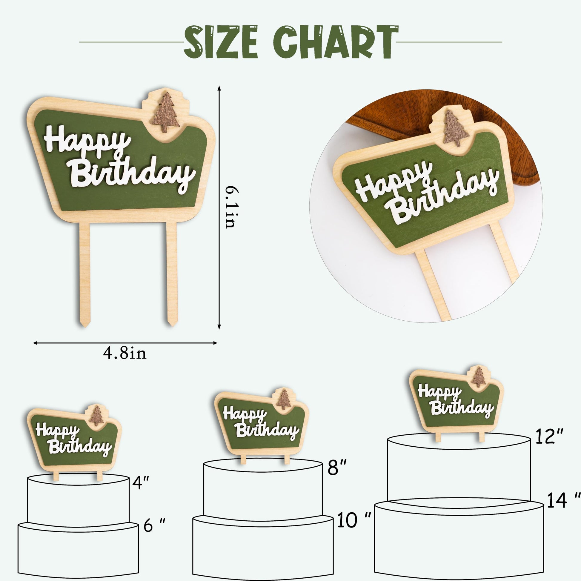 MUWEOL Happy Camper Wooden Cake Topper