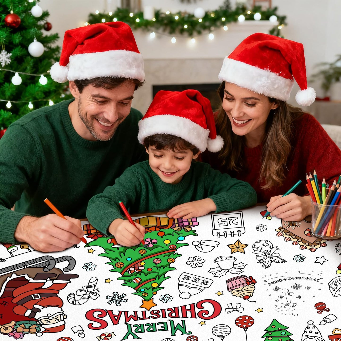 GULWAT Christmas Coloring Poster/Tablecloth 30 x 72 Inches Giant Merry Christmas Party Disposable Coloring Tablecloth for Kids Xmas Paper Favors Xmas