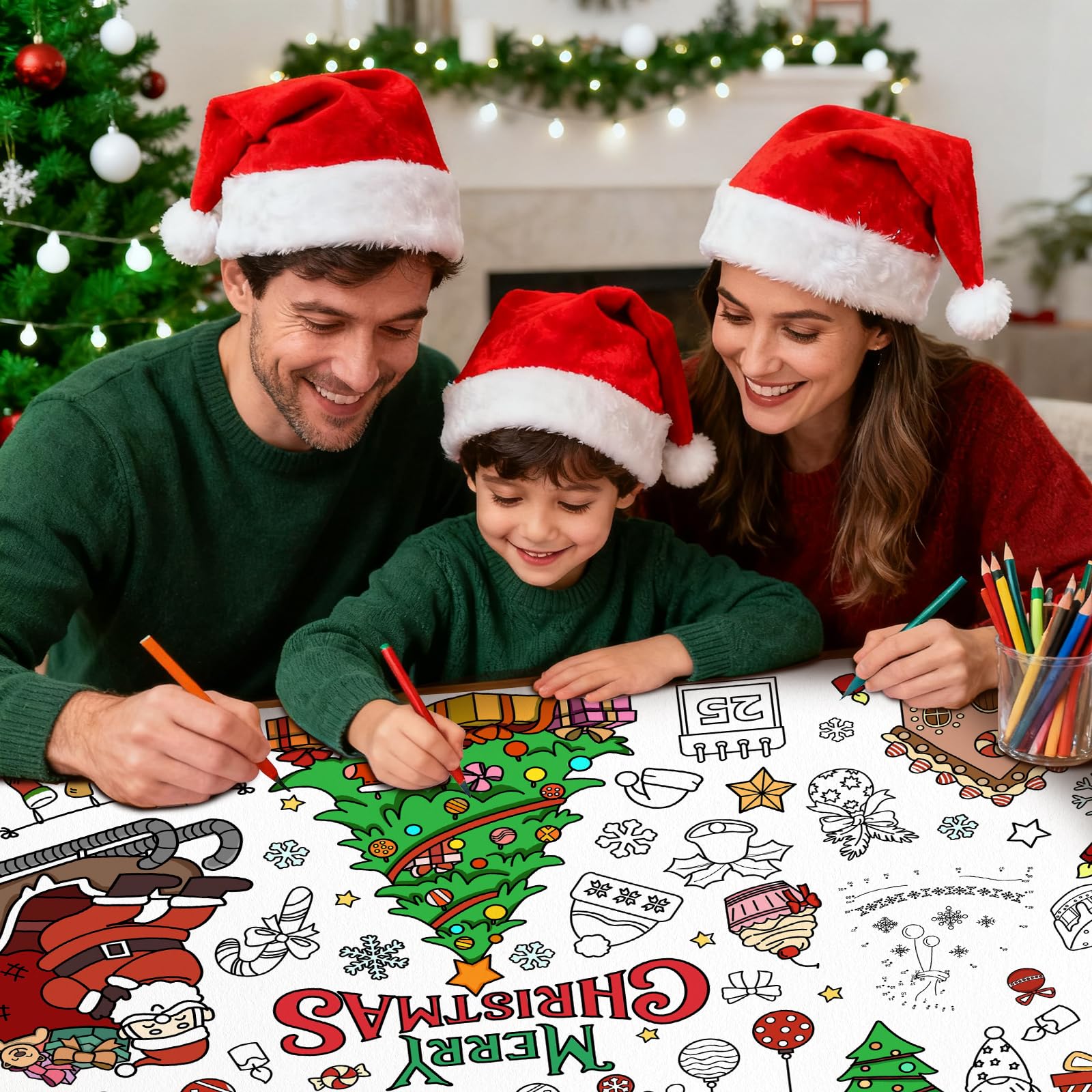 GULWAT Christmas Coloring Poster/Tablecloth 30 x 72 Inches Giant Merry Christmas Party Disposable Coloring Tablecloth for Kids Xmas Paper Favors Xmas