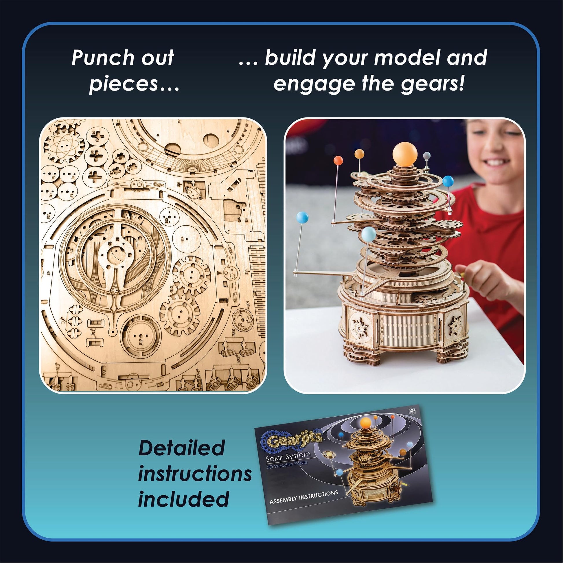 MindWare Gearjits: Solar System - Wooden 3D Building Puzzle for Teens & Adults - DIY Solar System Model - Fun for Parents Too! - Great STEAM Gifts
