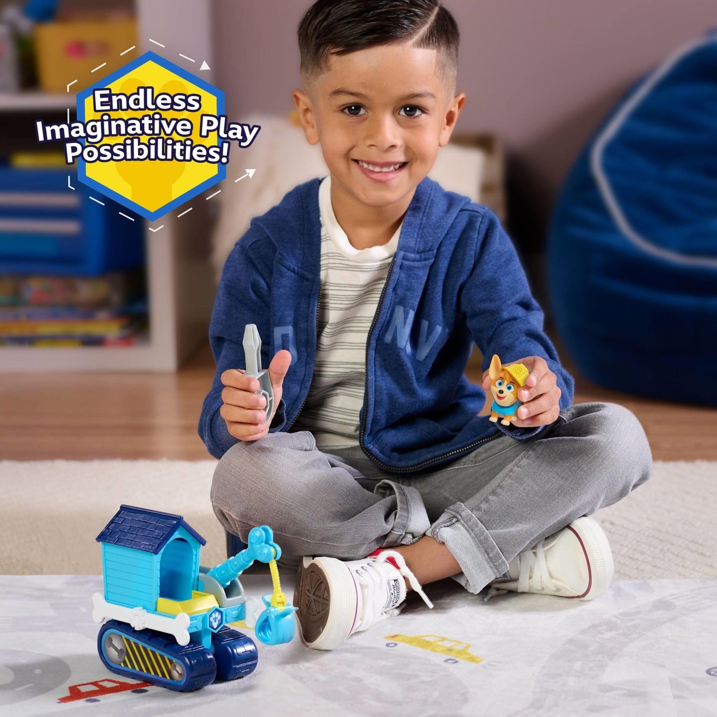 Disney Junior Pupstruction Phinny’s Crane 3-piece Figure and Vehicle Set, Blue, Dog, Kids Toys for Ages 3 Up by Just Play