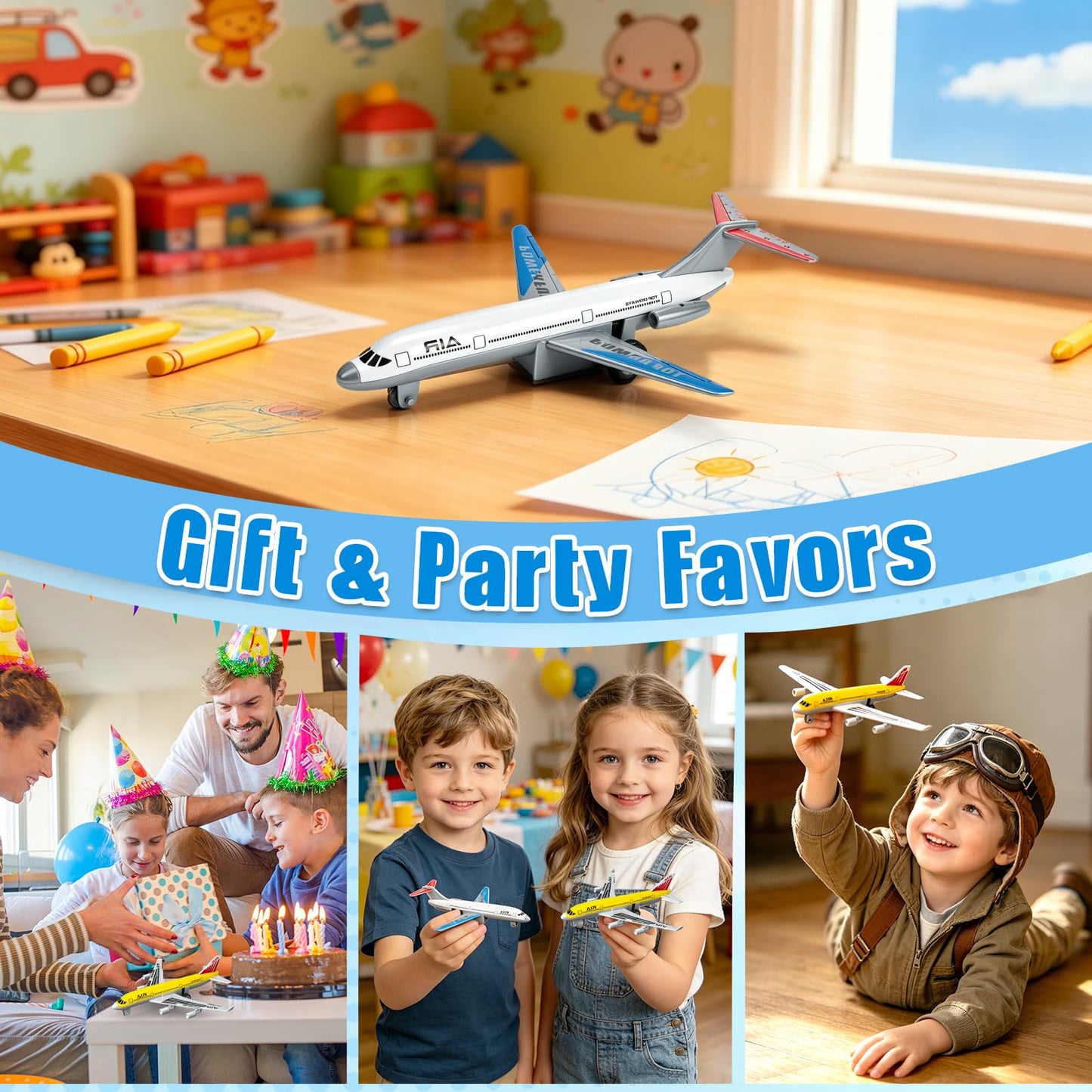 QUANA Toy Airplanes 2 Pack Diecast Plane Model Pull Back Airplane Toys for 3 4 5 6 7 Years Old Boys, Alloy Aircraft Kids Play Vehicles Aeroplane
