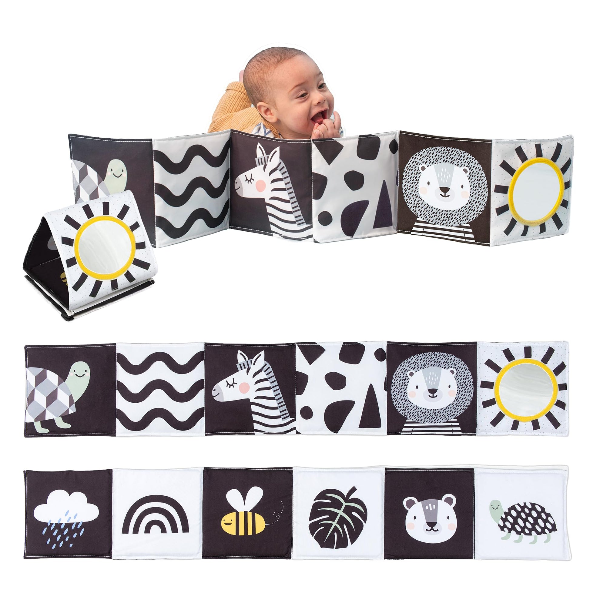 Taf Toys Newborn Soft Activity Book Black & White High Contrast Baby Book Infant Sensory Toys Tummy Time Soft Cloth Books for Babies Textured Fabric