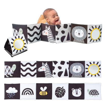 Taf Toys Newborn Soft Activity Book Black & White High Contrast Baby Book Infant Sensory Toys Tummy Time Soft Cloth Books for Babies Textured Fabric