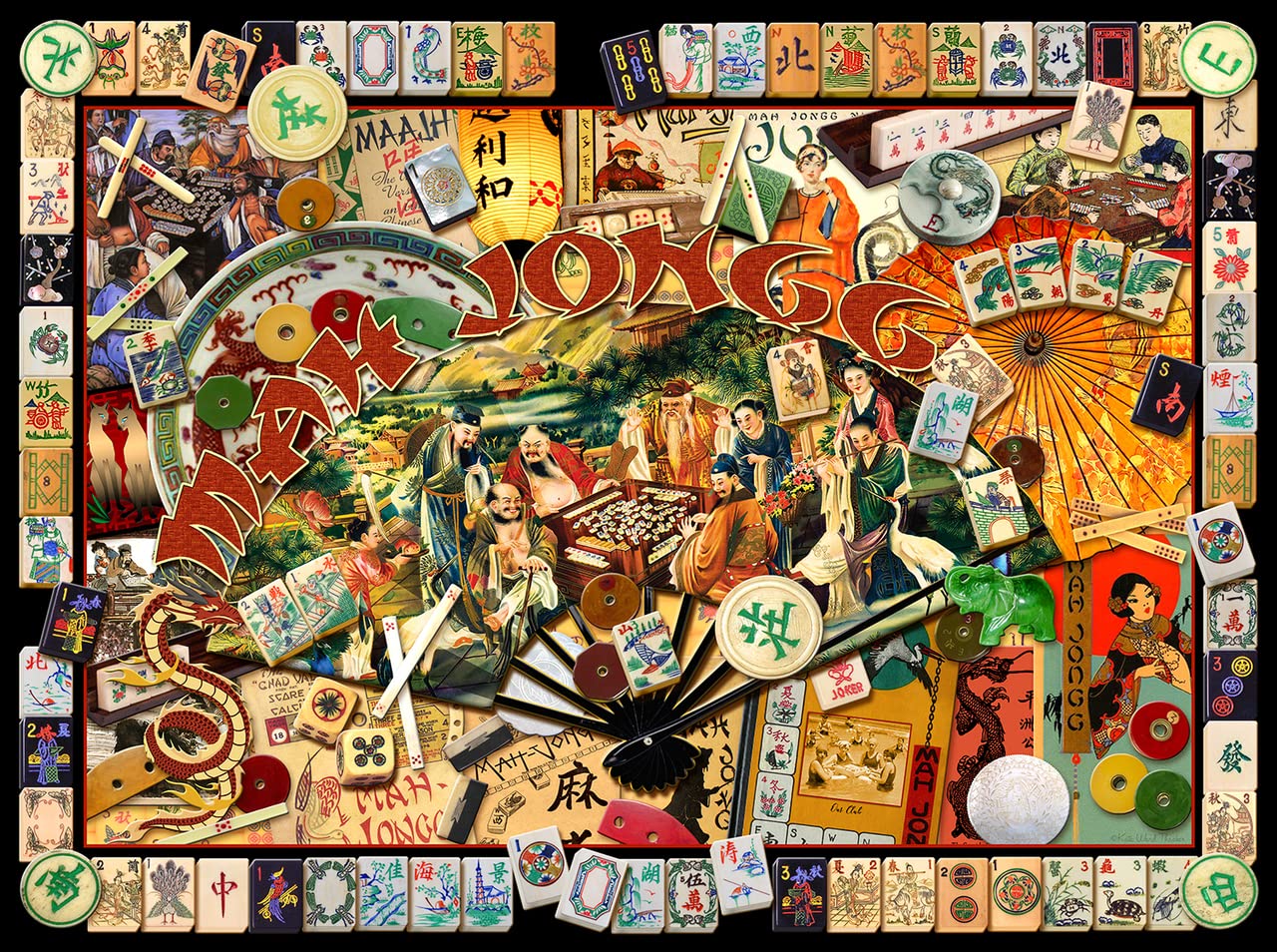 SunsOut Mah Jongg Masters Jigsaw Puzzle for Adults, 1000 piece Jigsaw Puzzle by Artist: Kate Ward Thacker - Finished Size 20" x 27" - MPN# 70041