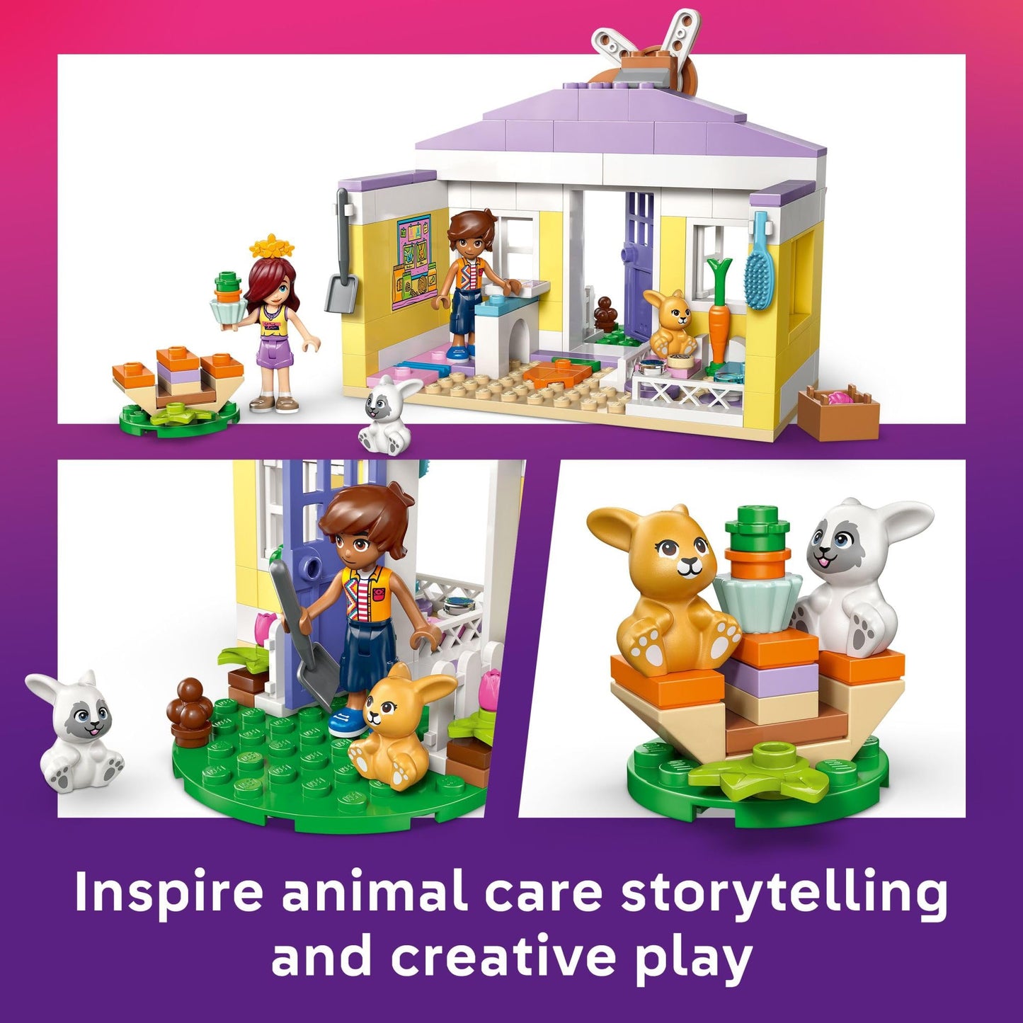 LEGO Friends Heartlake City Bunny Hotel Building Toy for Girls & Boys - Pretend Play Set for Kids, Ages 5+ - W/Paisley & Leo Minidolls, 2 Toy Bunnies