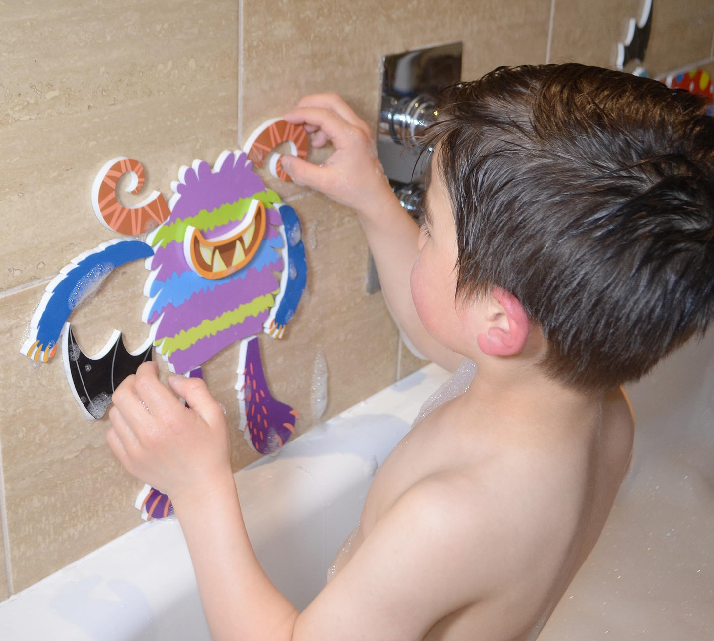 Buddy & Barney Silly Monsters Bath Stickers, Monster Foam Stickers Bath Toy for Children 3+, Pack of 30 Reusable Stickers, Bathtub, Tub, Shower, Boys