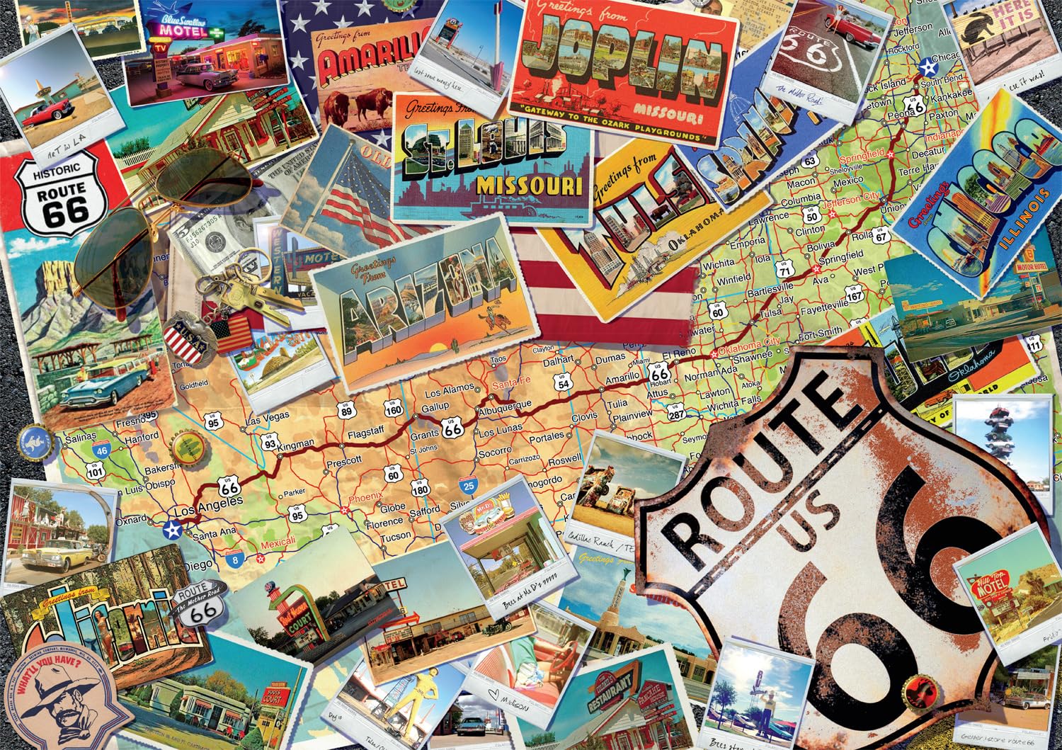 Buffalo Games - Route 66 Map - 300 Large Piece Jigsaw Puzzle for Adults