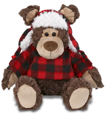 DolliBu Super Soft Plush Red Plaid Outfit Grizzly Bear - Adorable Playtime Zoo Bear Plush with Clothes, Cute Cuddle Gift - 9 Inches