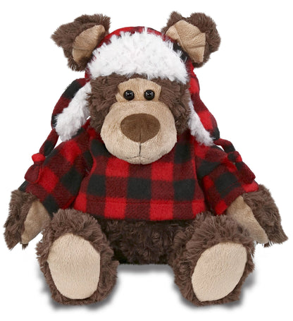 DolliBu Super Soft Plush Red Plaid Outfit Grizzly Bear - Adorable Playtime Zoo Bear Plush with Clothes, Cute Cuddle Gift - 9 Inches