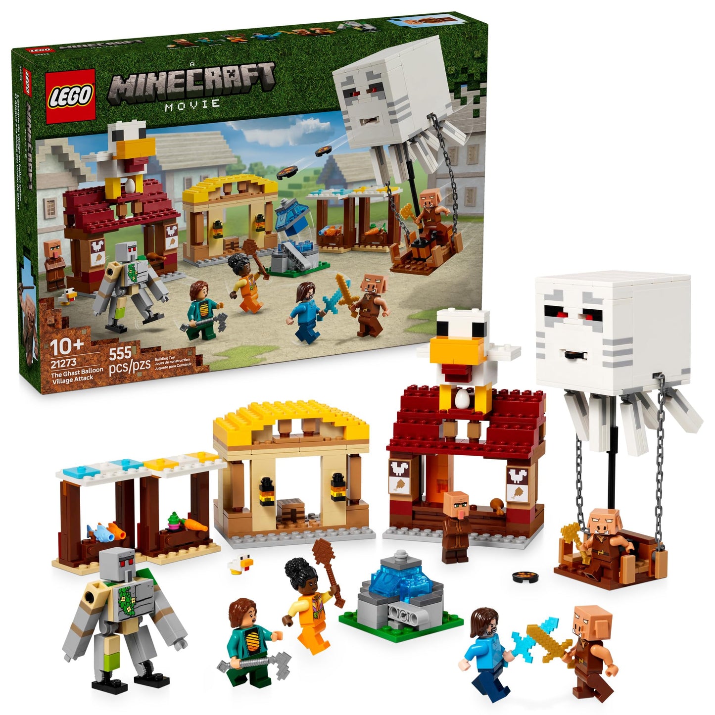 LEGO Minecraft The Ghast Balloon Village Attack- Toy Building Set for Kids, Girls and Boys Ages 10+ - Includes Steve, Natalie, and Dawn Minifigures