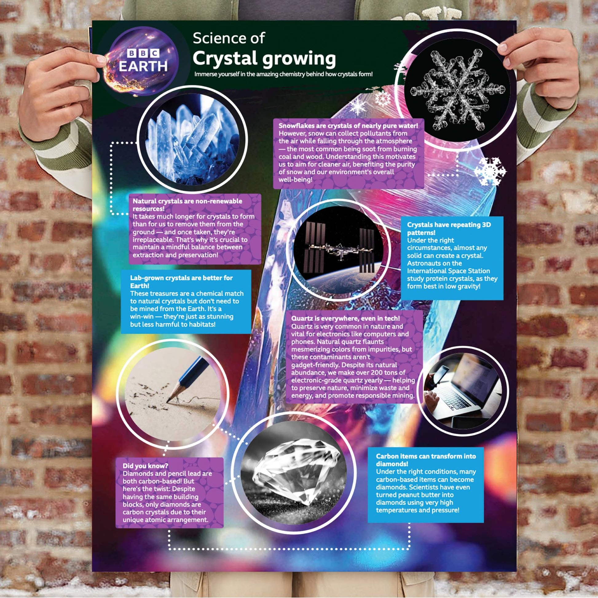 BBC Earth Science of Crystal Growing, Grow 3 Dazzling Crystals, Includes Display Case, Powdered Paints, Learning Guide, Crystal Growing Kit, STEM