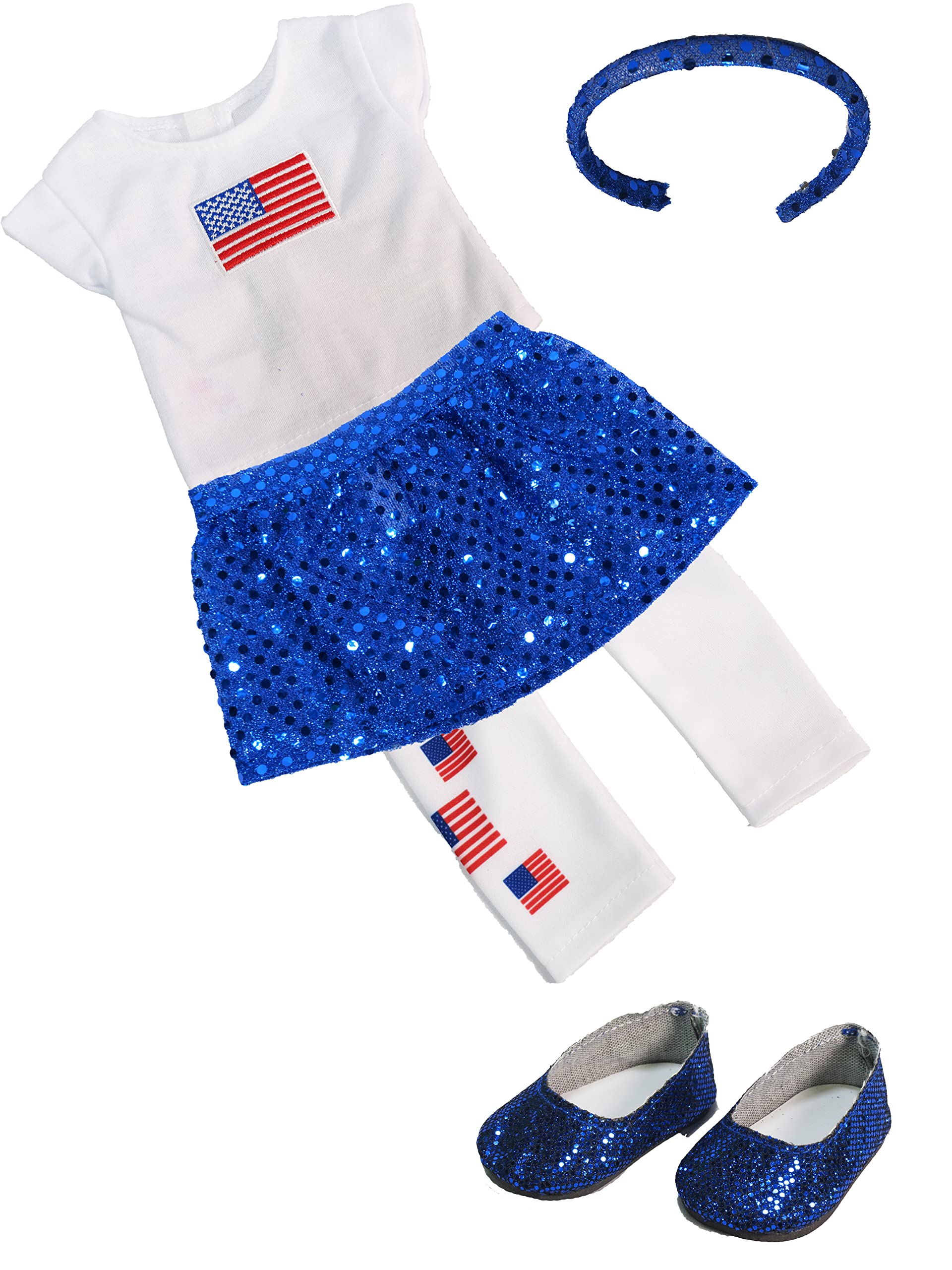 American Fashion World USA American Flag Outfit for 18-Inch Dolls | 5 Piece Set | Premium Quality & Trendy Design | Dolls Clothes | Outfit Fashions
