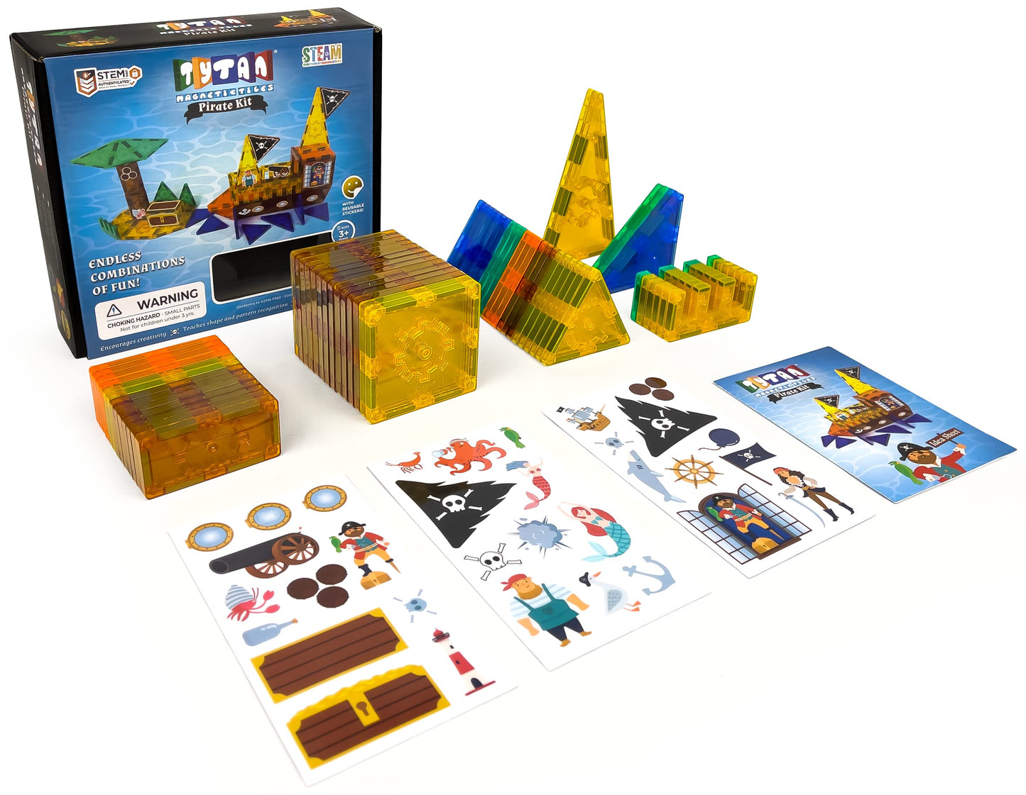 Tytan Tiles Pirate Ship & Island 60-Piece Magnetic Tiles Building Set, Fun Kids’ STEM Toy, Creative Play, Shape & Pattern Recognition, Fine Motor