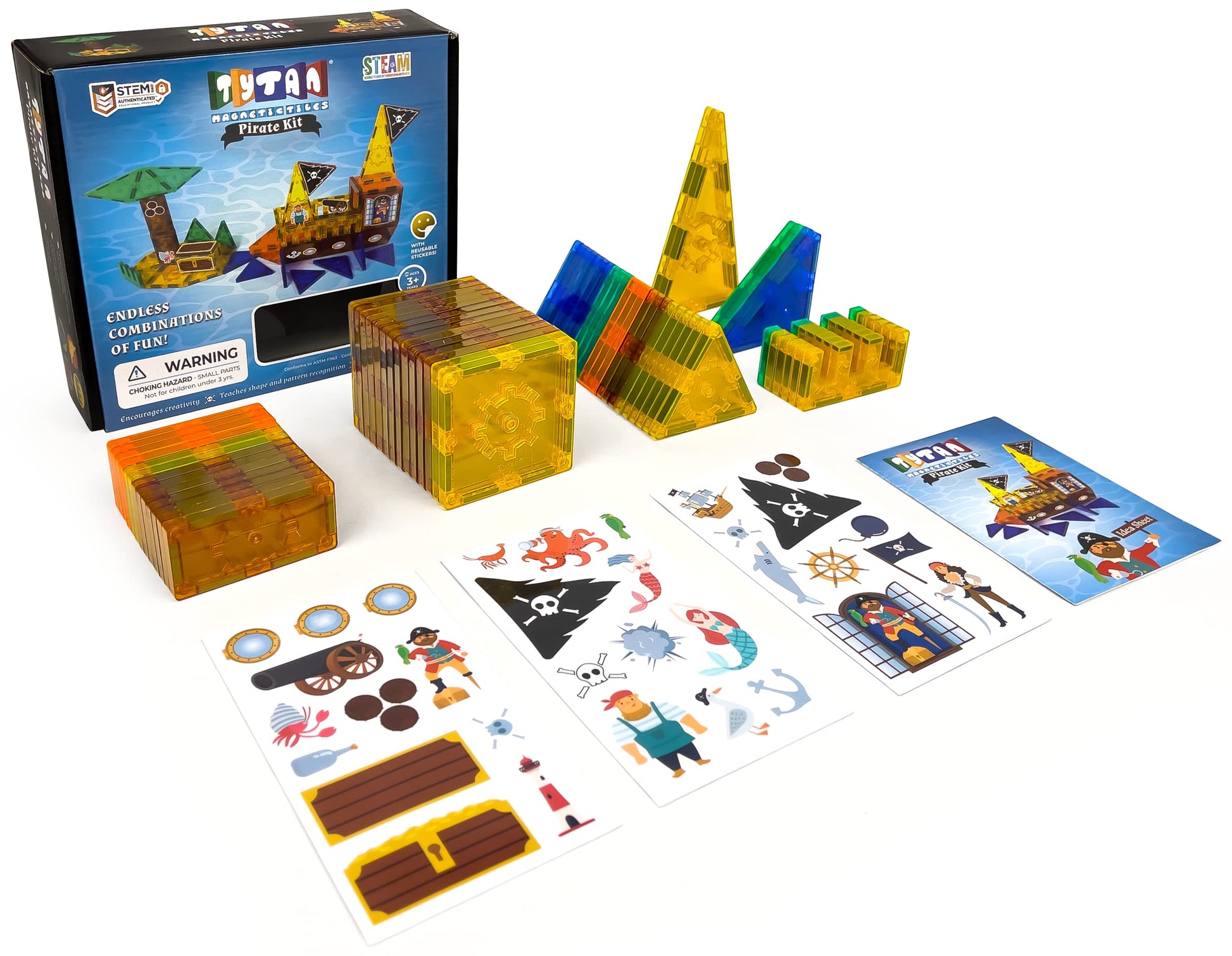 Tytan Tiles Pirate Ship & Island 60-Piece Magnetic Tiles Building Set, Fun Kids’ STEM Toy, Creative Play, Shape & Pattern Recognition, Fine Motor