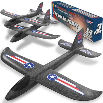 Airplane Toy for Kids - 3 Pack Safe & Easy to Throw Foam Airplanes for Kids - Outdoor Toys Glider Plane Toys - Yard Game Gifts for Boys & Girls
