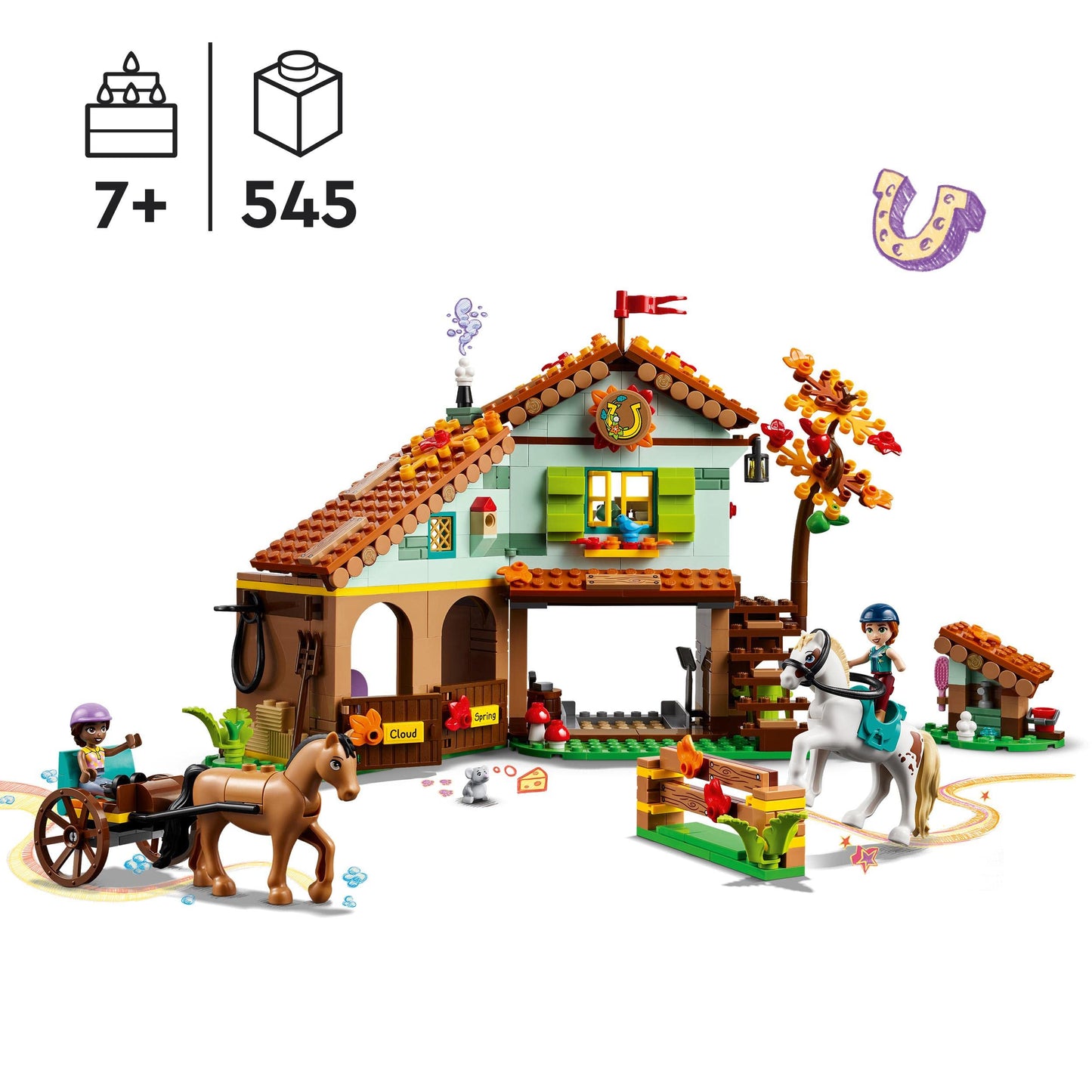 Lego Friends Autumn’s Horse Stable 41745 Building Toy, Role-Play Fun for Kids Ages 7+, with 2 Mini-Dolls and 2 Horses, Carriage and Riding