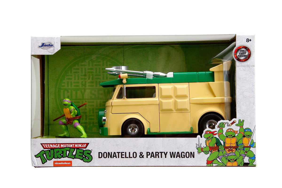 Jada Teenage Mutant Ninja Turtles 1:24 Party Wagon Die-Cast Car & 2.75" Donatello Figure, Toys for Kids and Adults