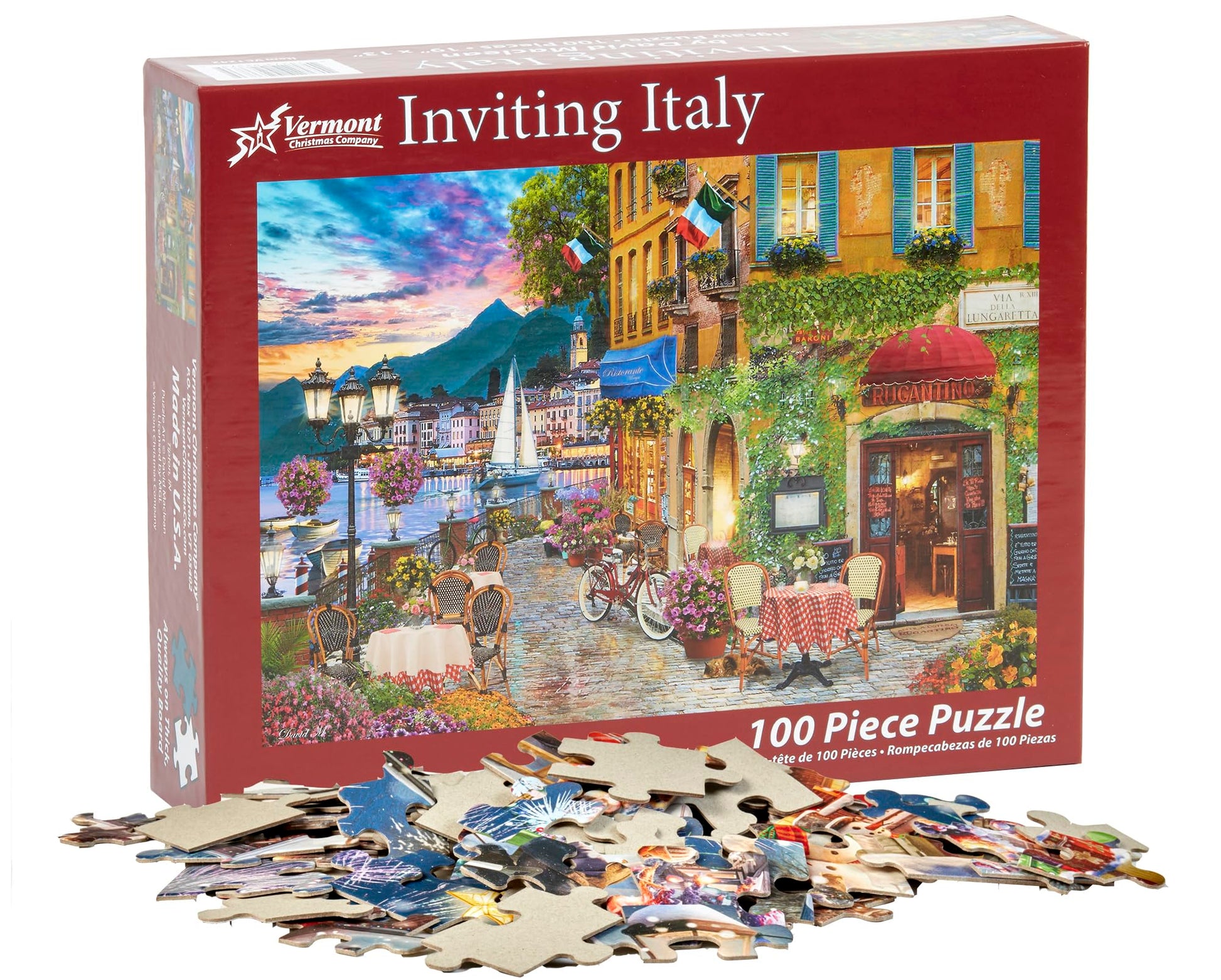 Vermont Christmas Company Inviting Italy Jigsaw Puzzle - 100 Piece Italy Puzzles for Adults & Families - 19" x 13" Jigsaw Puzzle of Italy with Large