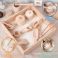 Montessori Sensory Bin Tools Toy with Wooden Box for Toddlers, Pretend Play Dish Toys Wooden Bowls Scoop Tongs Transfer Work Pouring Set, Kids Fine