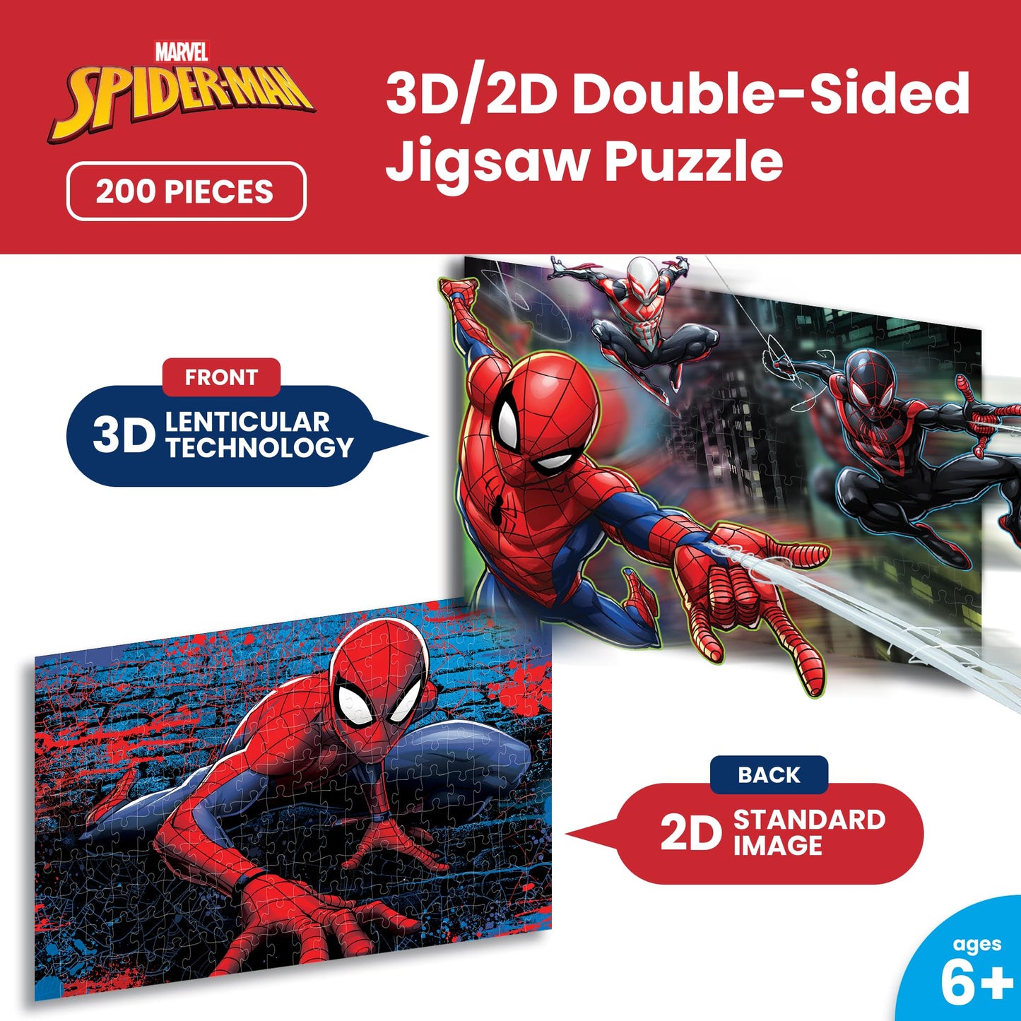 Prime 3D | Marvel | Spider-Man | 200 Piece 3D/2D Jigsaw Puzzle for Adults & Kids | Finished Size 12" x 18" | Challenging & Fun for Adults, Kids