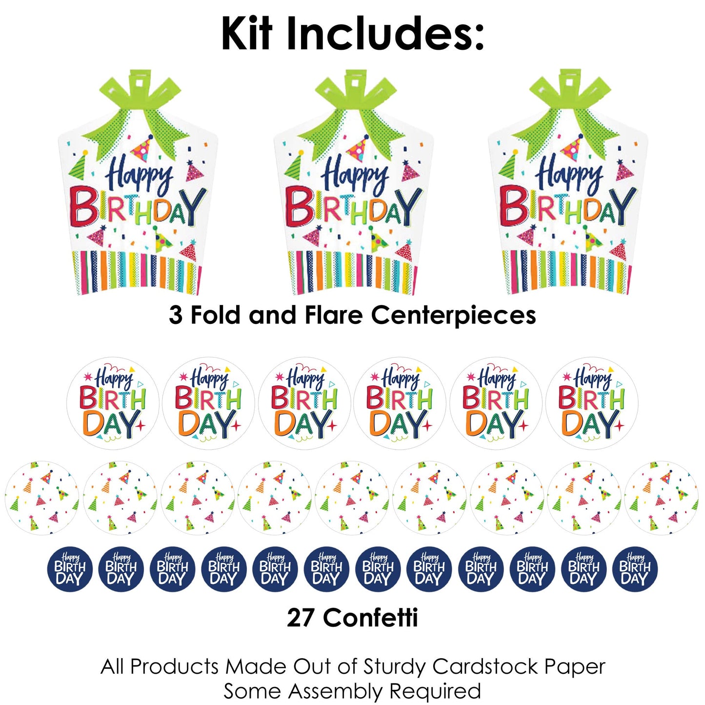 Big Dot of Happiness Cheerful Happy Birthday - Colorful Birthday Party Decor and Confetti - Terrific Table Centerpiece Kit - Set of 30